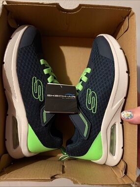 Skechers Navy and Neon Green Skech-Air Slip-On Sneakers